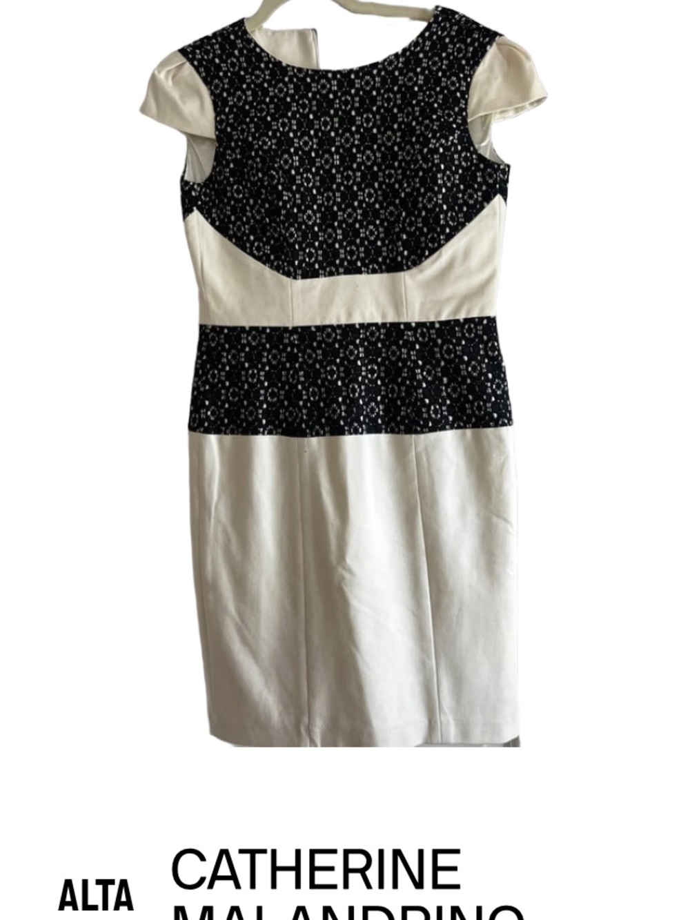 Catherine Malandrino Black and White Lace-Accent Midi Dress